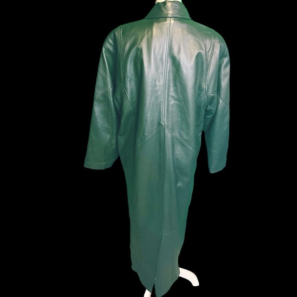 Synergy Vintage Y2K Forest Green 100% Leather Longline Button Front Coat Size L - Picture 7 of 16